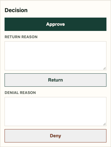 Mobile approve, return and deny controls